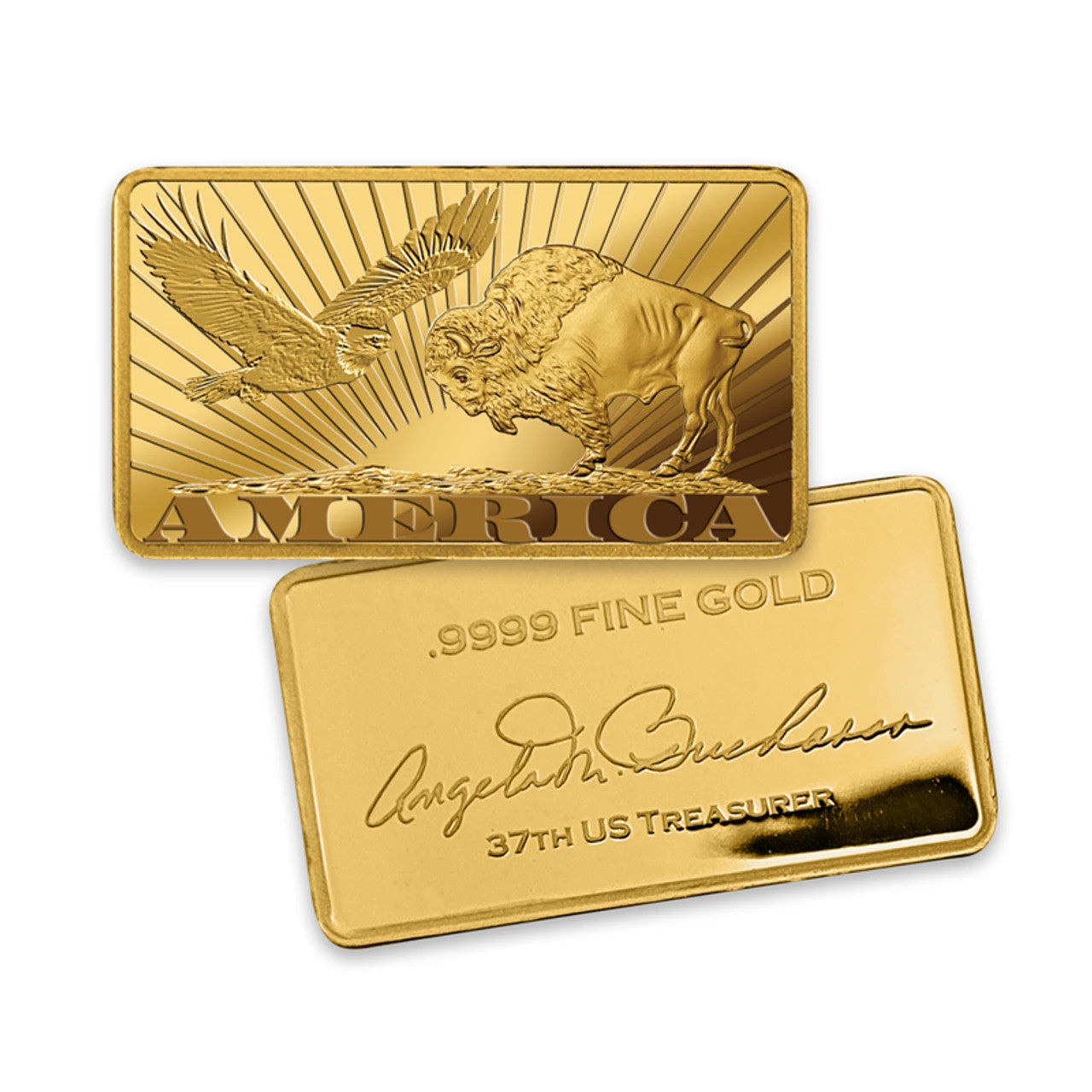 Lot of 2 - .9999 Fine Gold Bars In Assay Walking Liberty & Eagle Buffalo 1/50oz