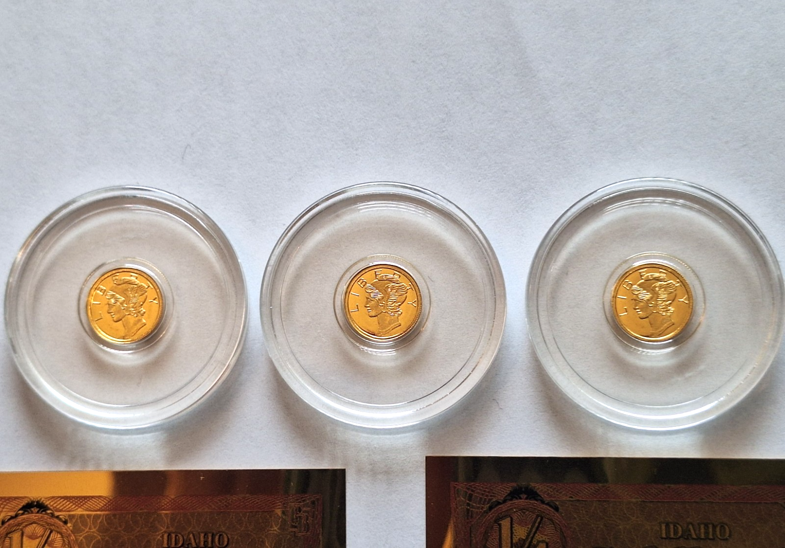 3x Mercury Gold Dime 1/200 oz Pure Gold Round + 2x FREE Idaho Goldback Notes