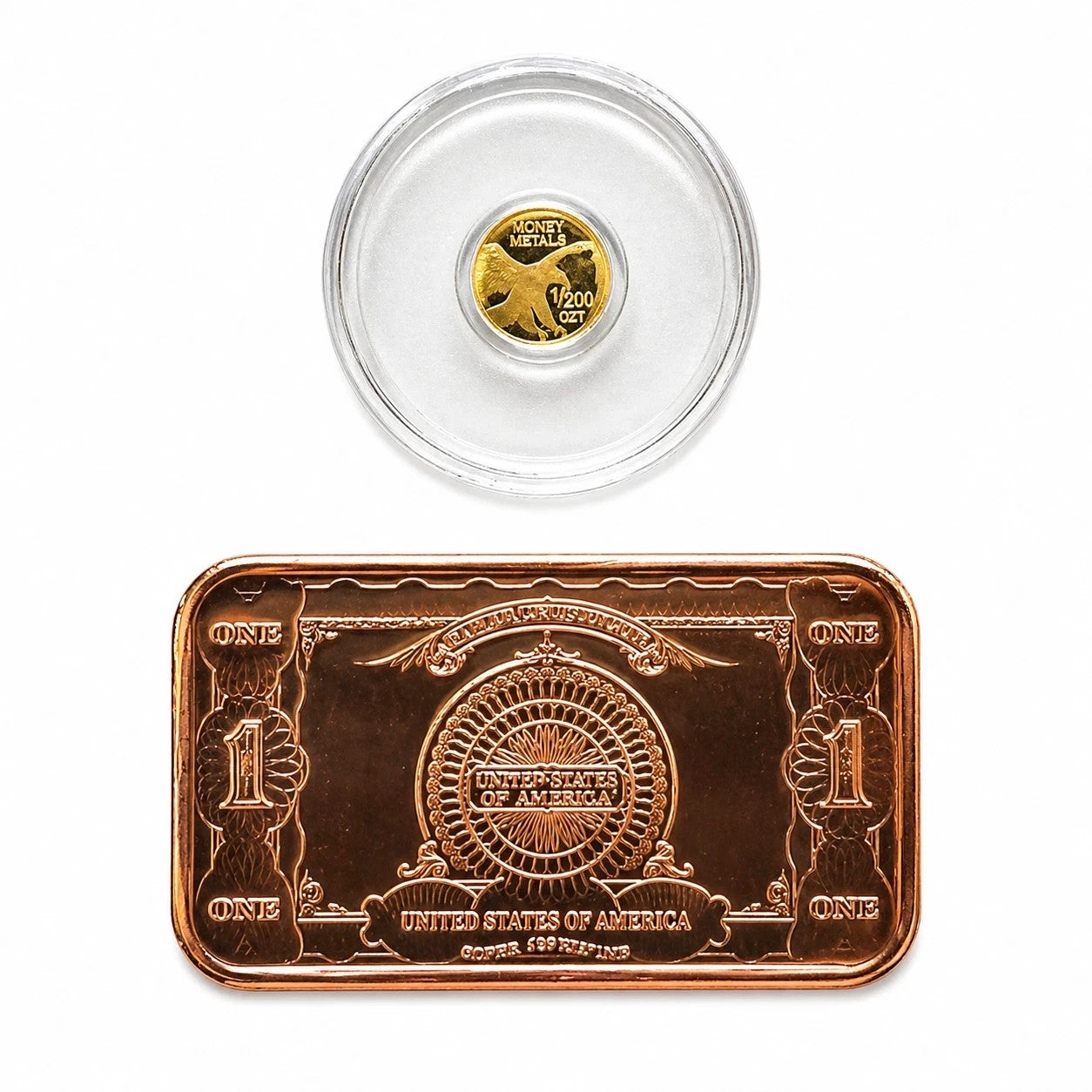 24K Lady Liberty Gold Coin 1/200 oz .9999 + *FREE* 1 oz Copper Bar Random Design