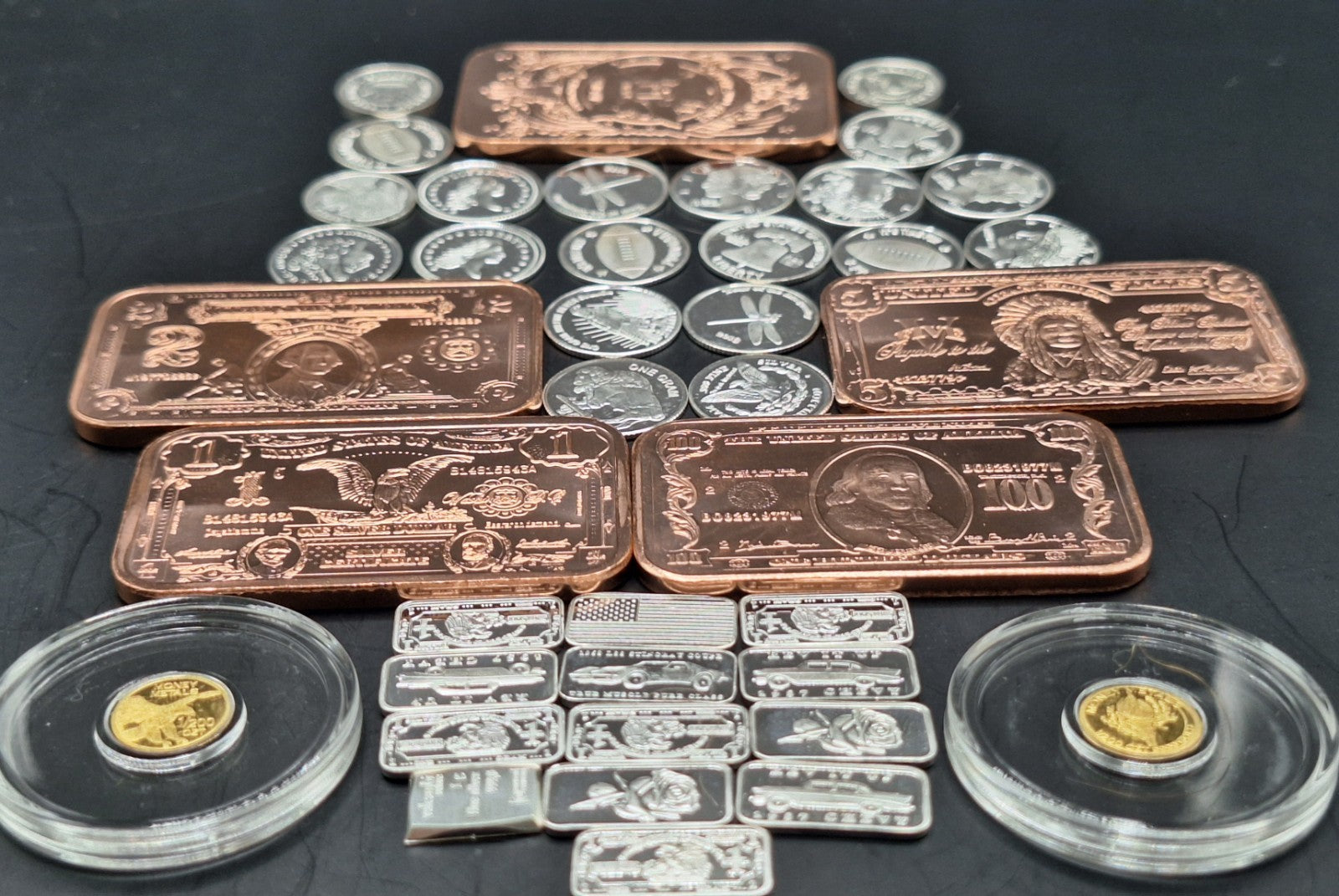 Gold Silver Copper Bullion Lot .999 Fine Bars Rounds Mixed Set Stacker