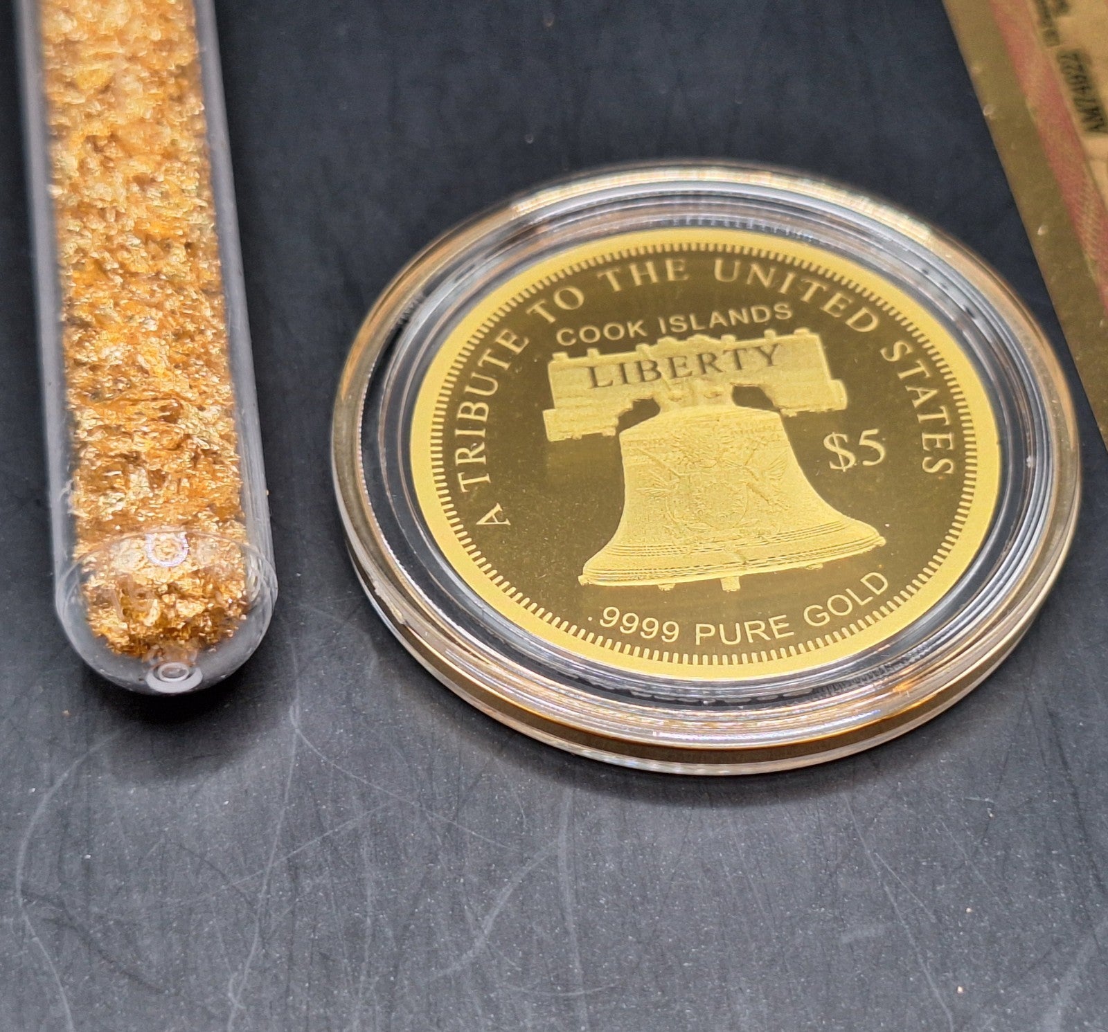 Deluxe Gold Collection Quintuple Eagle Gold Coin, Goldback & Gold Flakes