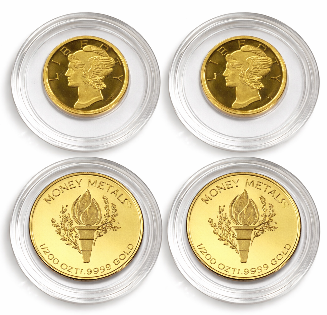 Set of 2 | Mercury Gold Dime Rounds | 1/200 oz .9999 Pure Gold ✨