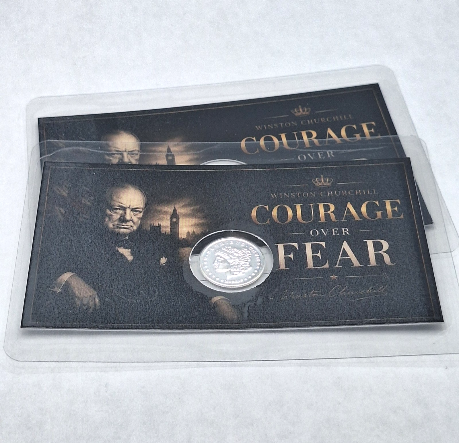 2x Winston Churchill Courage Over Fear Cards Genuine 1g .999 Silver Morgan Round