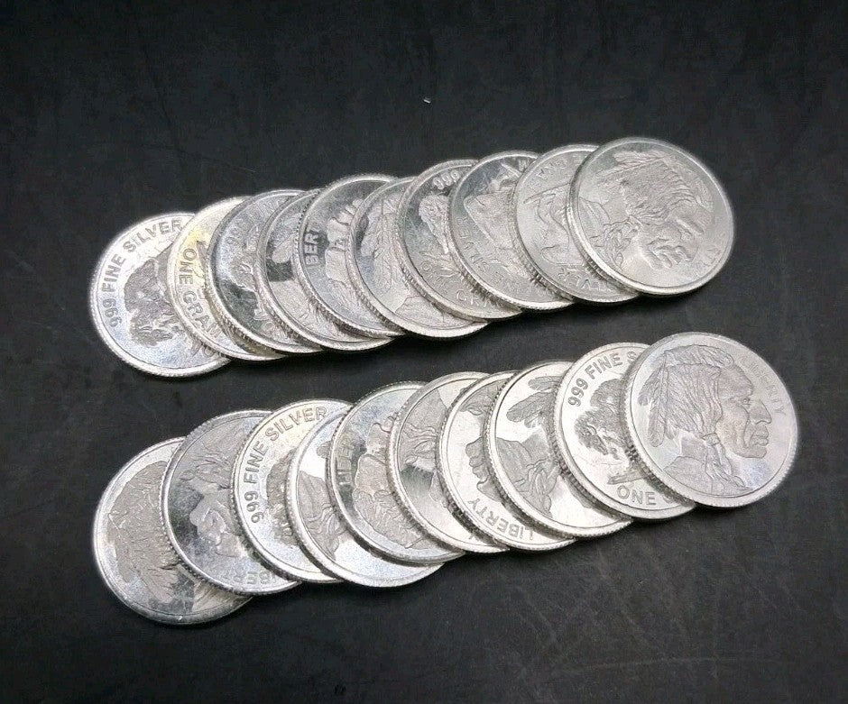 Lot of (20) - 1 Gram .999 Fine Silver Round - Buffalo / Indian Head