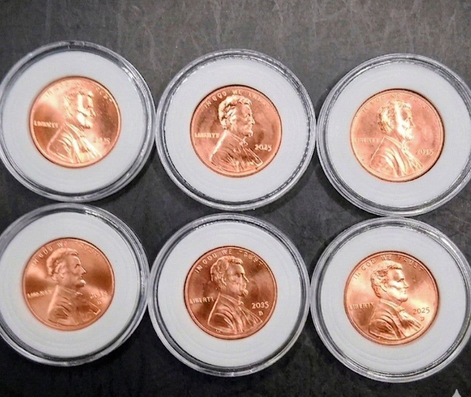 2025 P & D Lincoln Shield Penny Lot 6 Brilliant Uncirculated Coins in Hard Cases