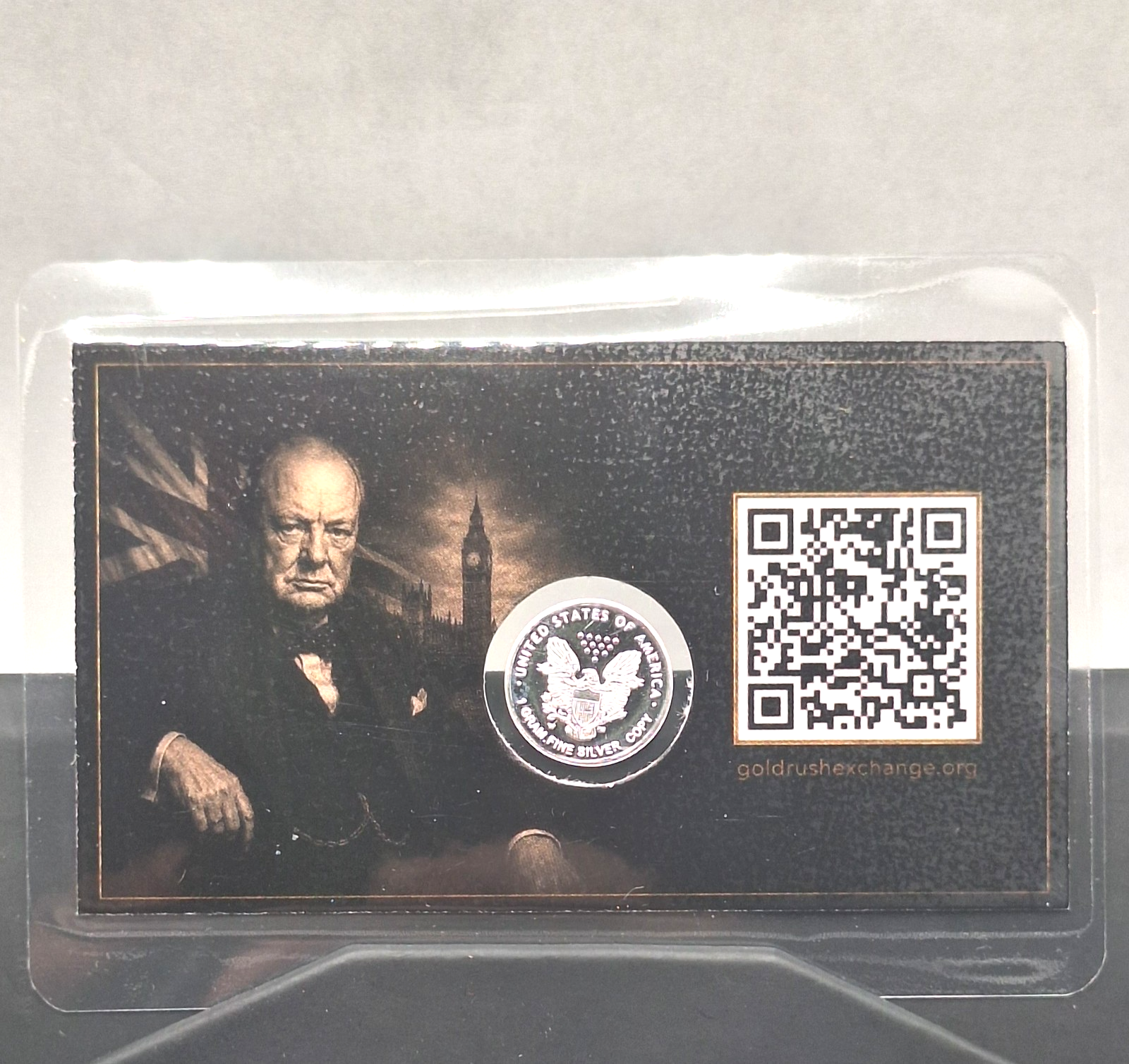 2x Winston Churchill Tribute Card w/ Genuine 1g .999 Fine Silver Walking Round