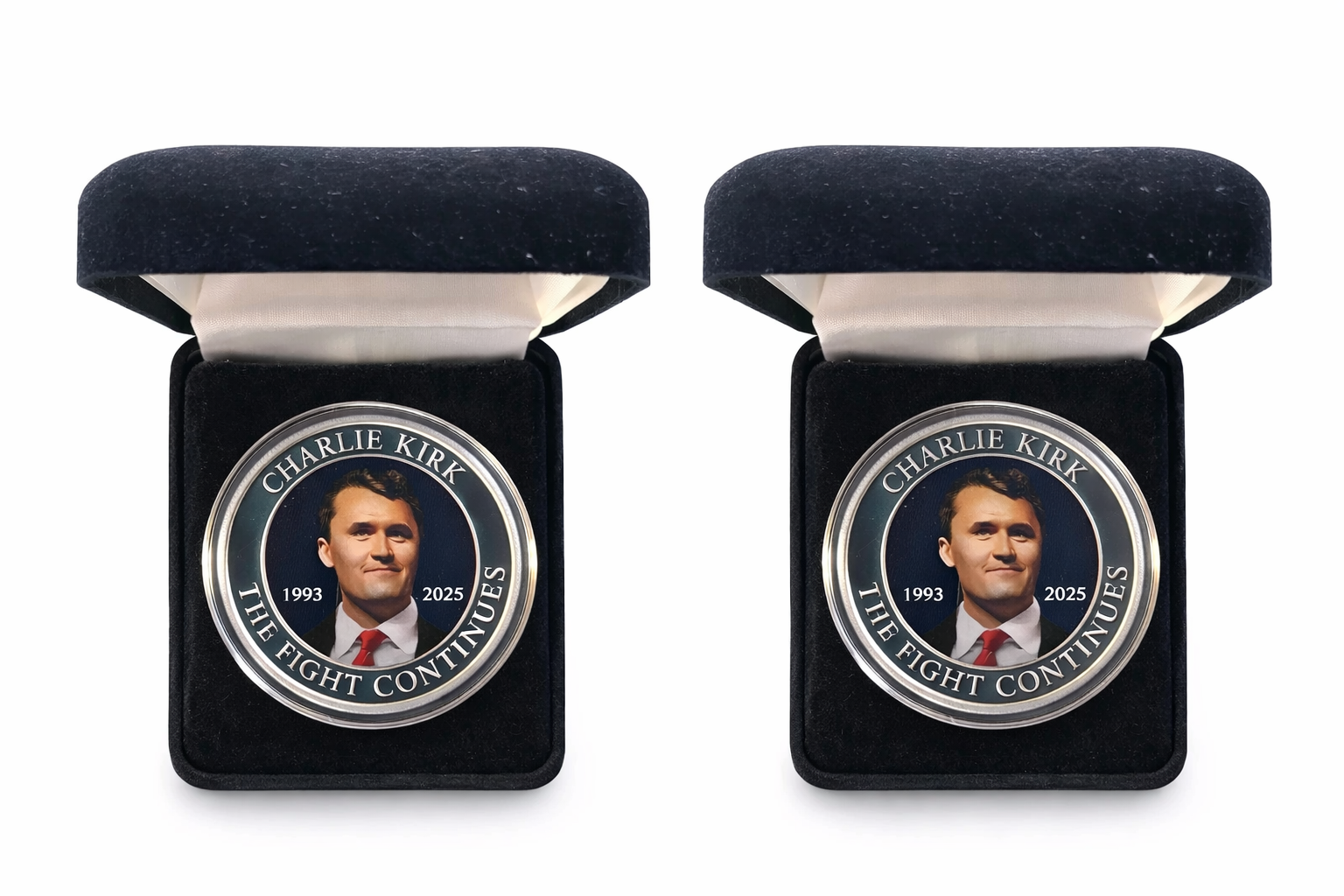 Set of 2 🇺🇸 Charlie Kirk Memorial 1 oz .999 Silver Coins w/ Display Case & COA