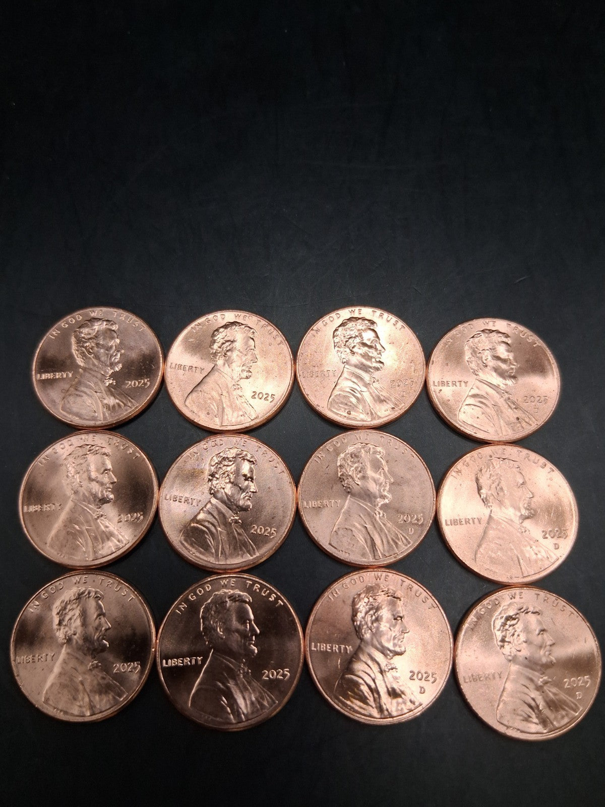 Lot 16 x 2025 Lincoln Pennies | 1/4 Roll Total. P & D Uncirculated Mint Cents BU