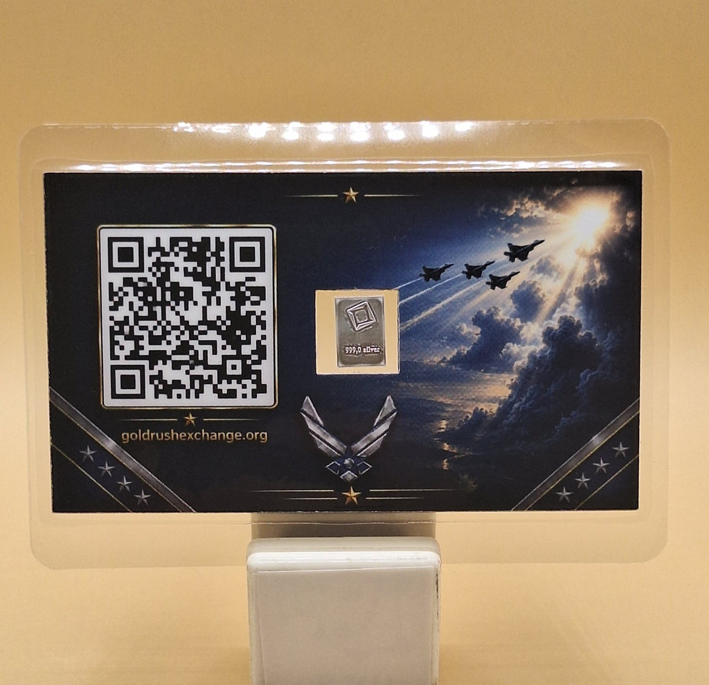 US Air Force w/ Genuine 1g Valcambi Suisse .999 Fine Silver Bar Collectible Card