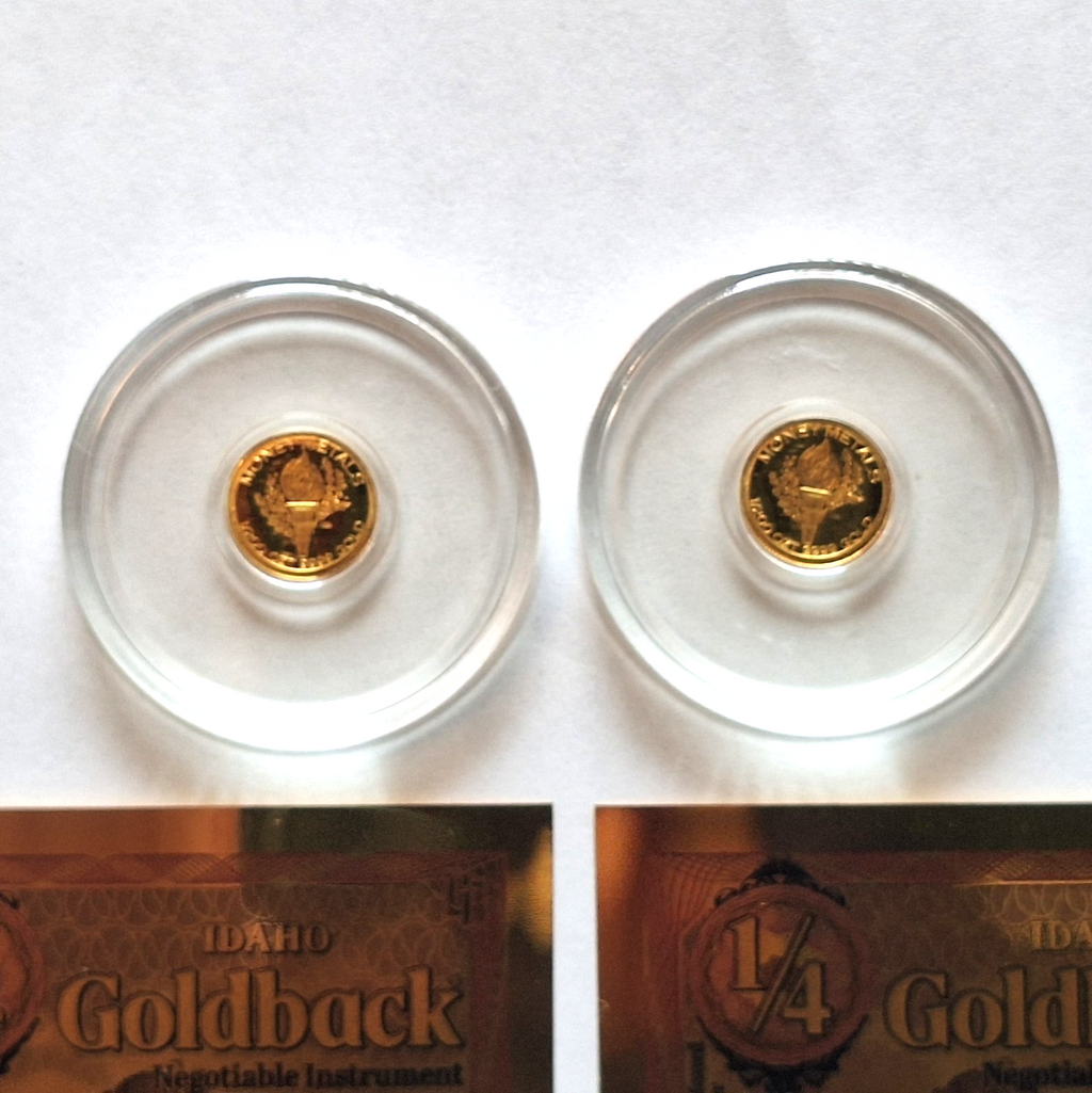 2x Mercury Gold Dime 1/200 oz Pure Gold Round + 2x FREE Idaho Goldback Notes