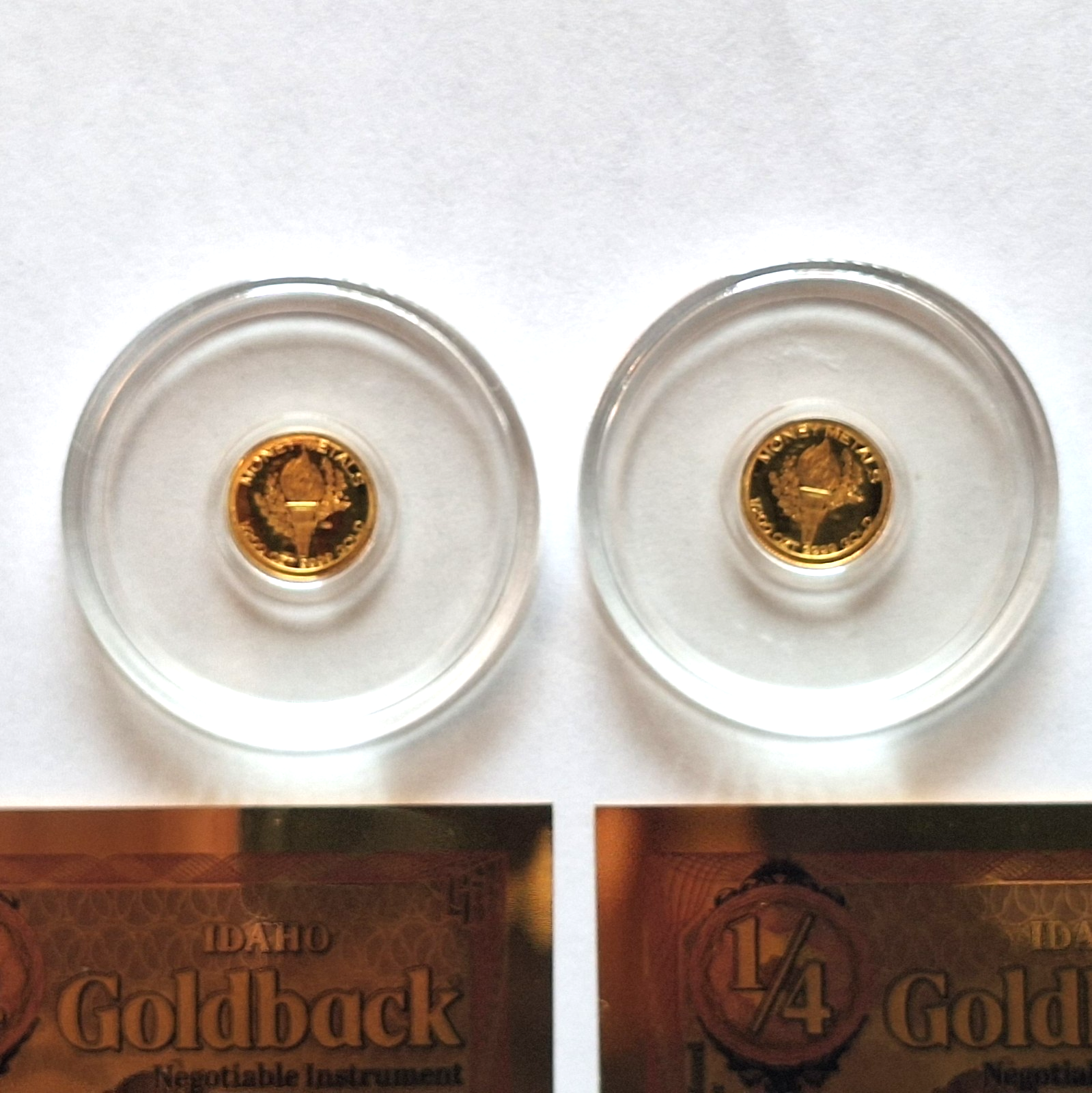 2x Mercury Gold Dime 1/200 oz Pure Gold Round + 2x FREE Idaho Goldback Notes