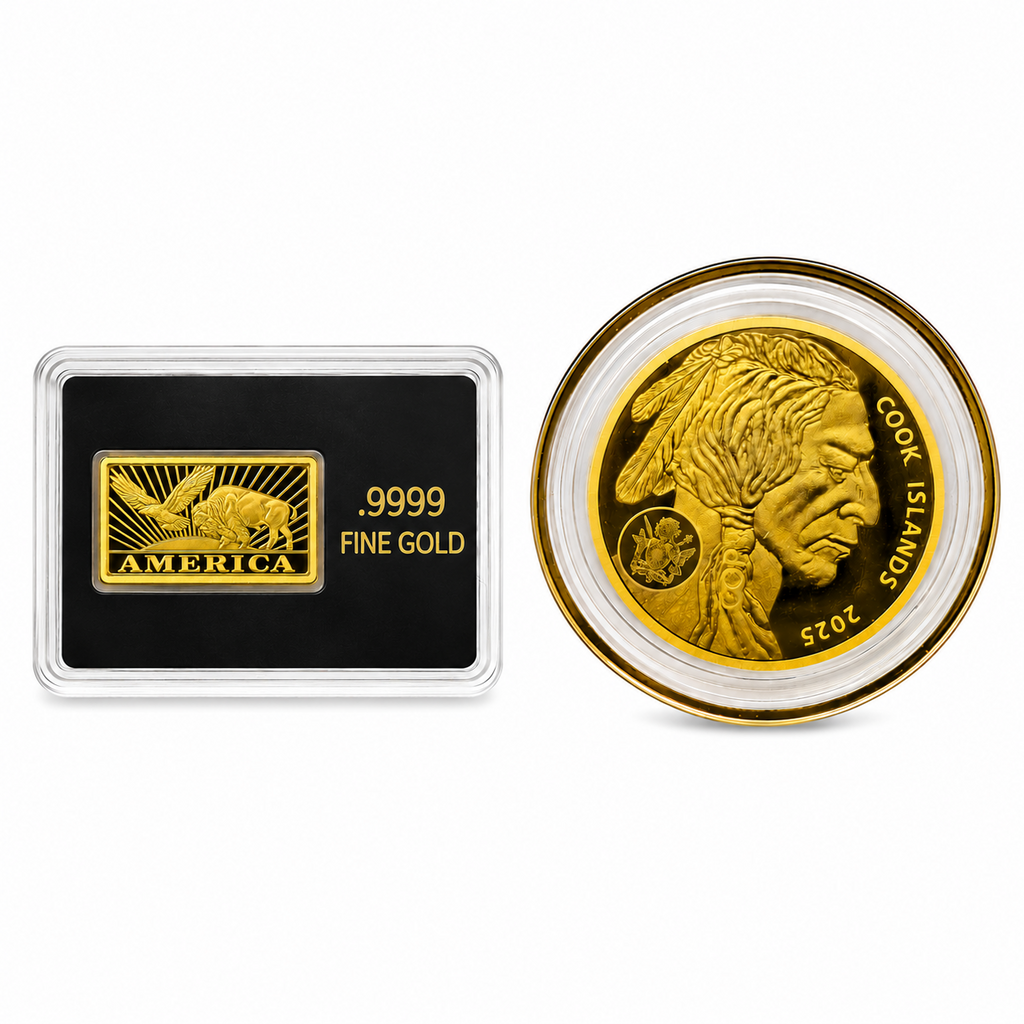 2026 Cook Islands $5 Buffalo Gold Coin & Buffalo Eagle Gold Bar Set .9999 24K!!