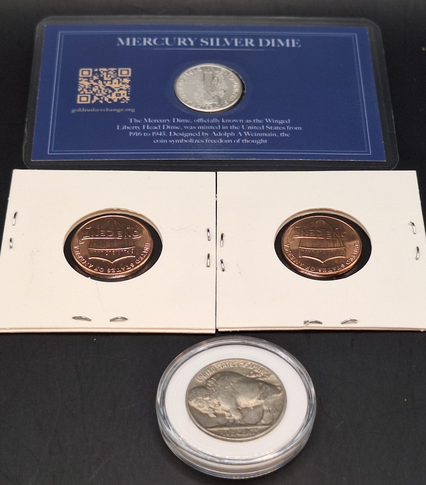 Buffalo Nickel Full Date, Silver Mercury Dime & 2025 P&D Cent Set BU