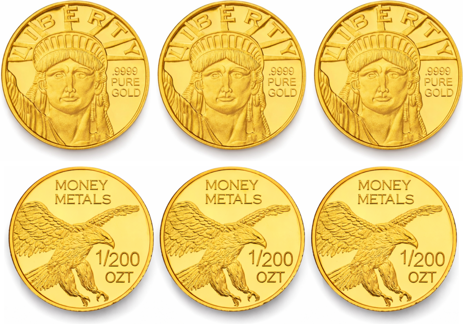 Set of 3 🇺🇸 Lady Liberty & Mercury Gold Rounds | 1/200 oz .9999 Fine ✨