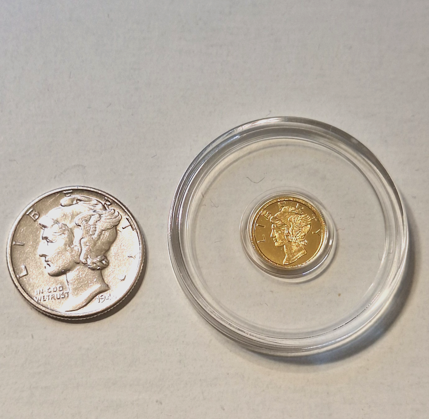 2 Mercury Dimes Gold & Silver GEM BU 90% Silver + 1/100 oz Gold Round!