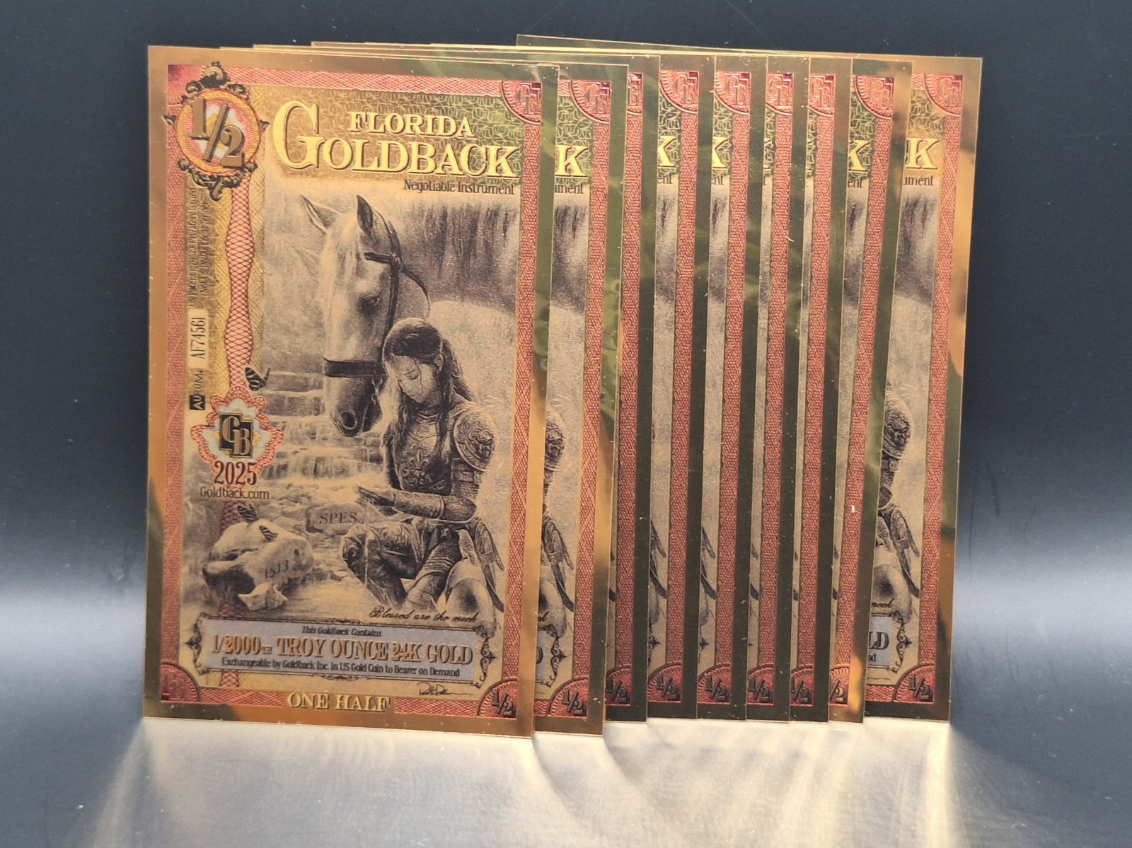 10x 1/2 FLORIDA Goldback Aurum Gold Foil Note 1/2000 oz 24kt .999 Fine Free Ship