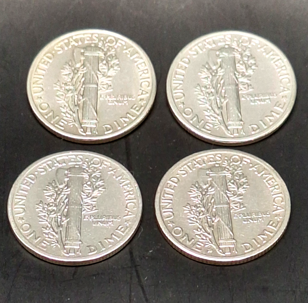 Set of 4 Mercury Dimes AU Almost Uncirculated 90% Silver 10C PDS Free Ship!!
