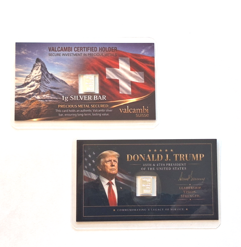 Donald Trump & Valcambi Suisse Tribute Card Set w/ 1g .999 Fine Silver Bars