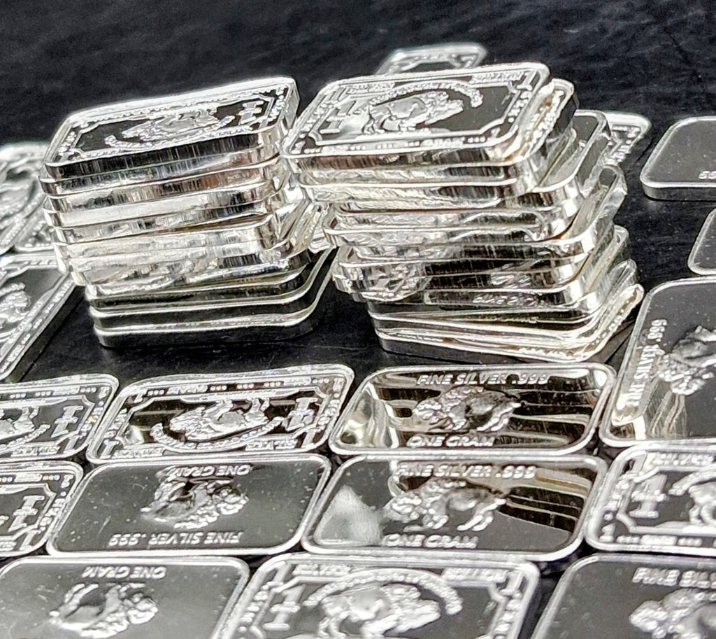 15pc Bulk Lot 1 Gram Silver Bars .999 Fine Bullion - Buffalo Design