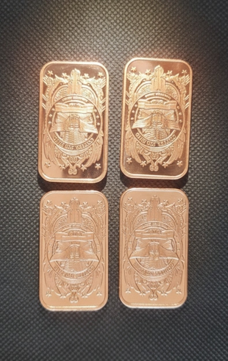 Lot of 4 - 1 oz Copper Bar .999 Fine Bullion - Random Design - Ingot