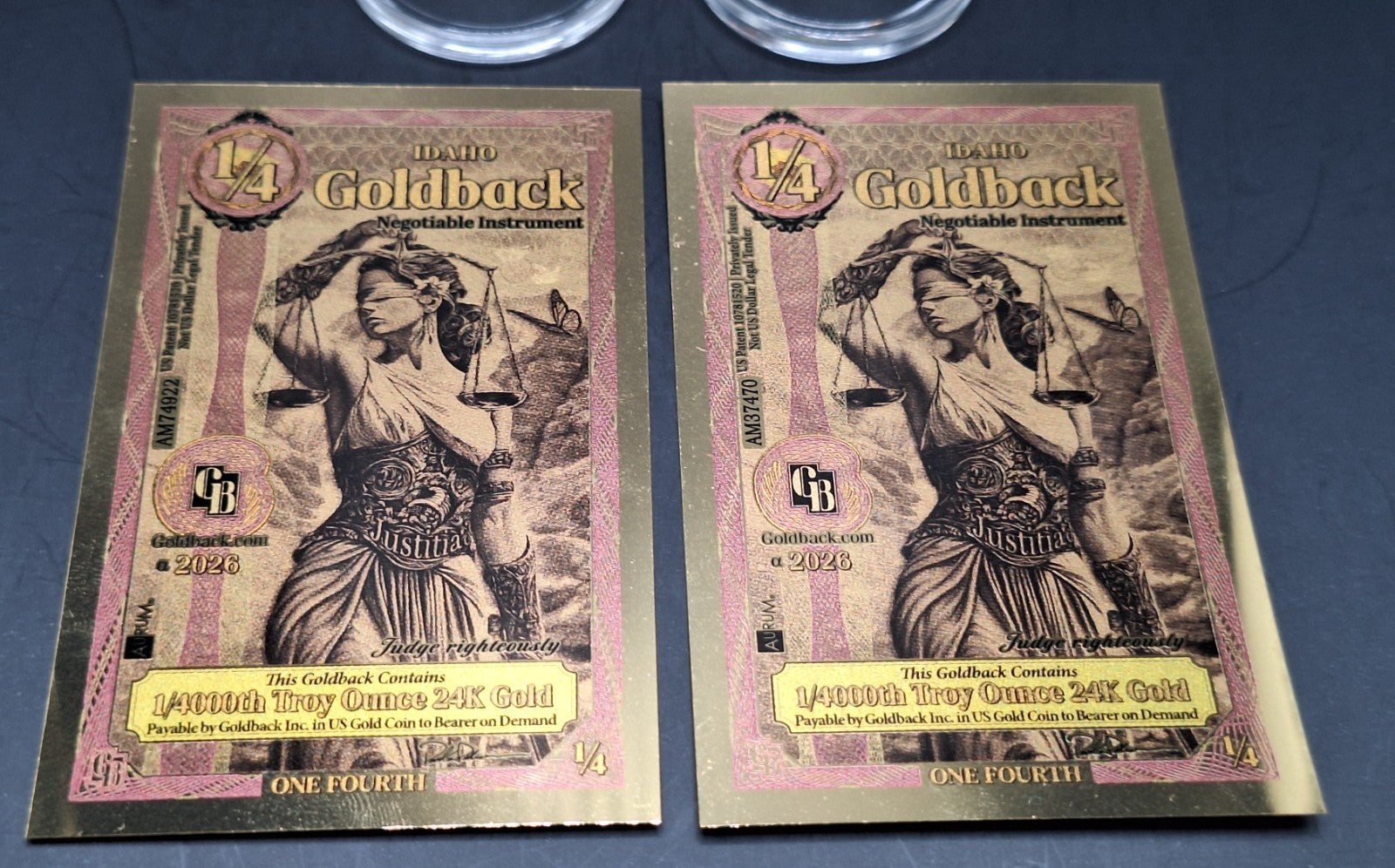 Goldback Gold Set 2 Idaho Notes & 2x 1/500 oz .9999 Fine Gold Rounds