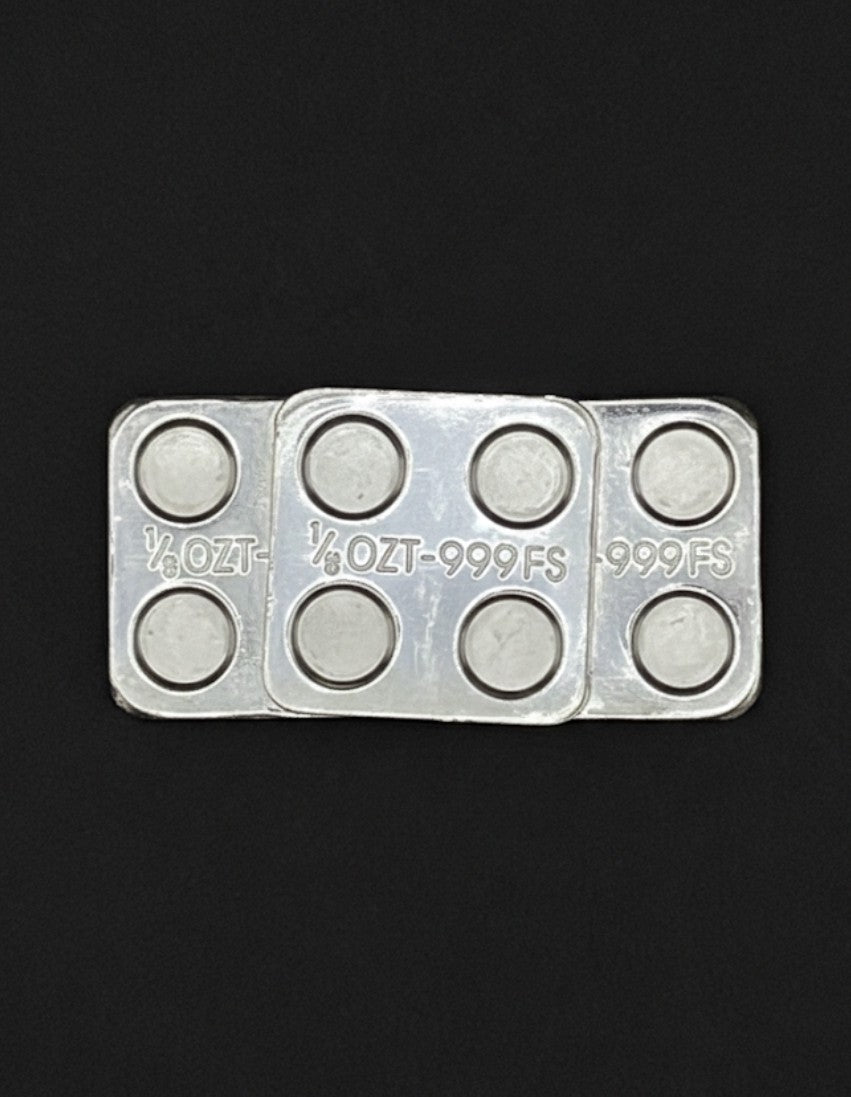 Silver Starter Lot: (2) 1/8 oz .999 Fine Silver Bricks - Stackable Bullion Bar