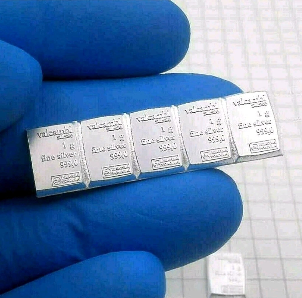 🔥 Lot of 5 × 1 Gram Pure Silver Bullion Bars .999 Fine Valcambi 💎