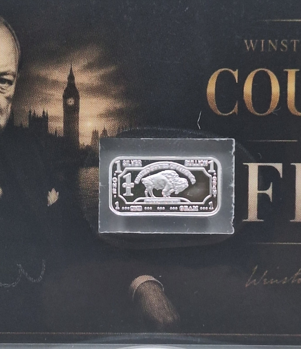 Winston Churchill Tribute Card w/ Genuine 1g Buffalo .999 Fine Silver Bar