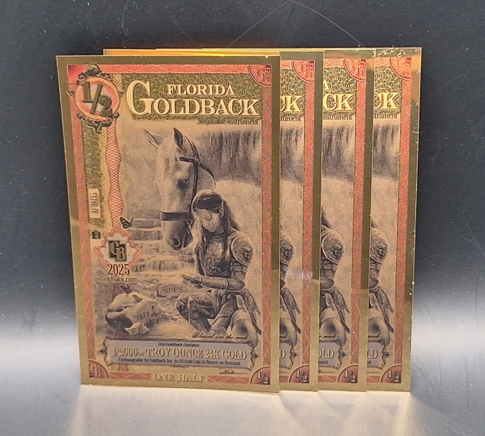 4x 1/2 FLORIDA Goldback Aurum Gold Foil Note 1/2000 oz 24kt .999 Fine Free Ship