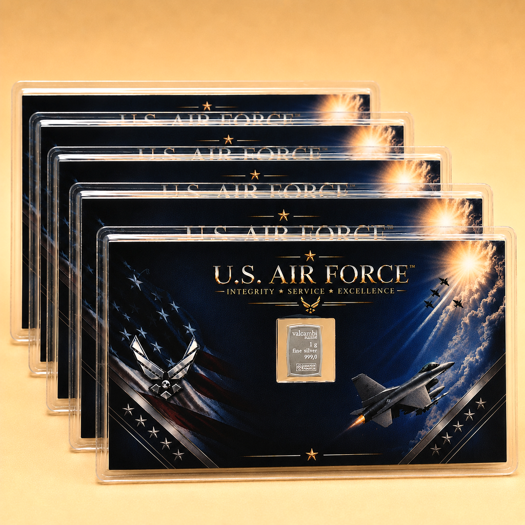 LOT 5 - US Air Force Card w/ Genuine 1g Valcambi Suisse .999 Fine Silver Bar