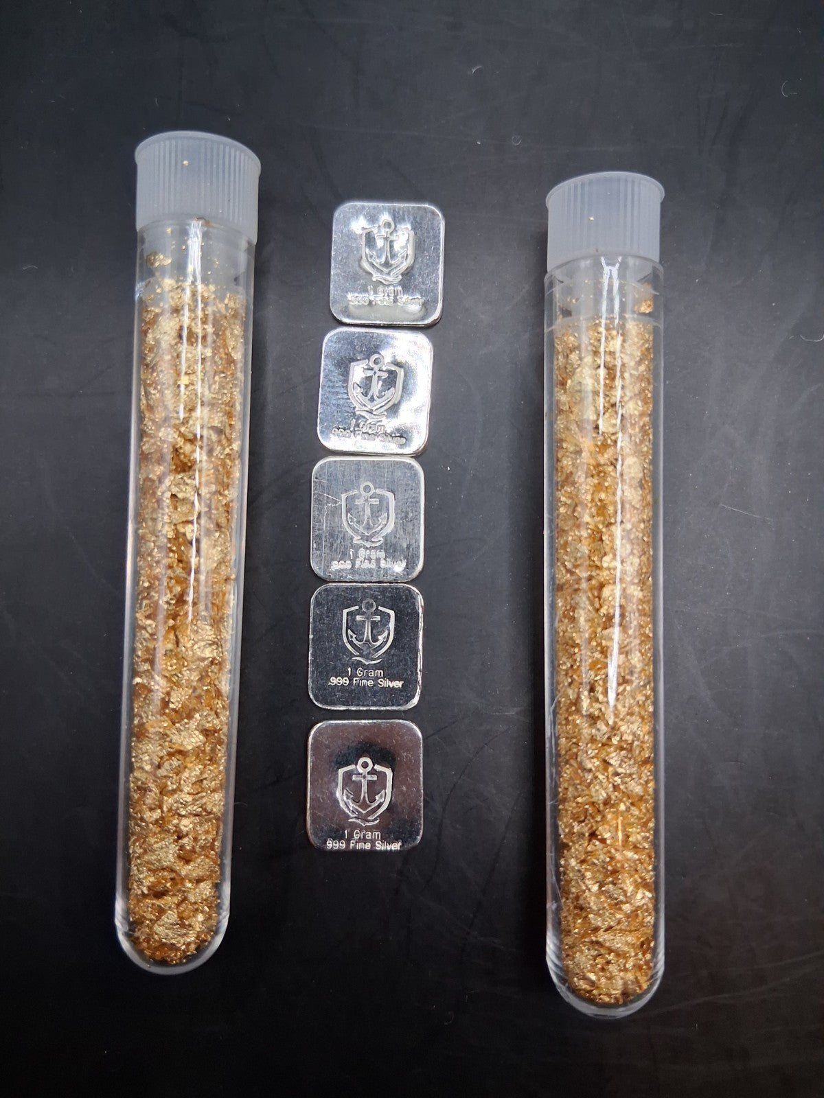 20 Grams Silver Bullion Bars .999 Fine + 2 Vials Gold Flake Estate Lot Anchor