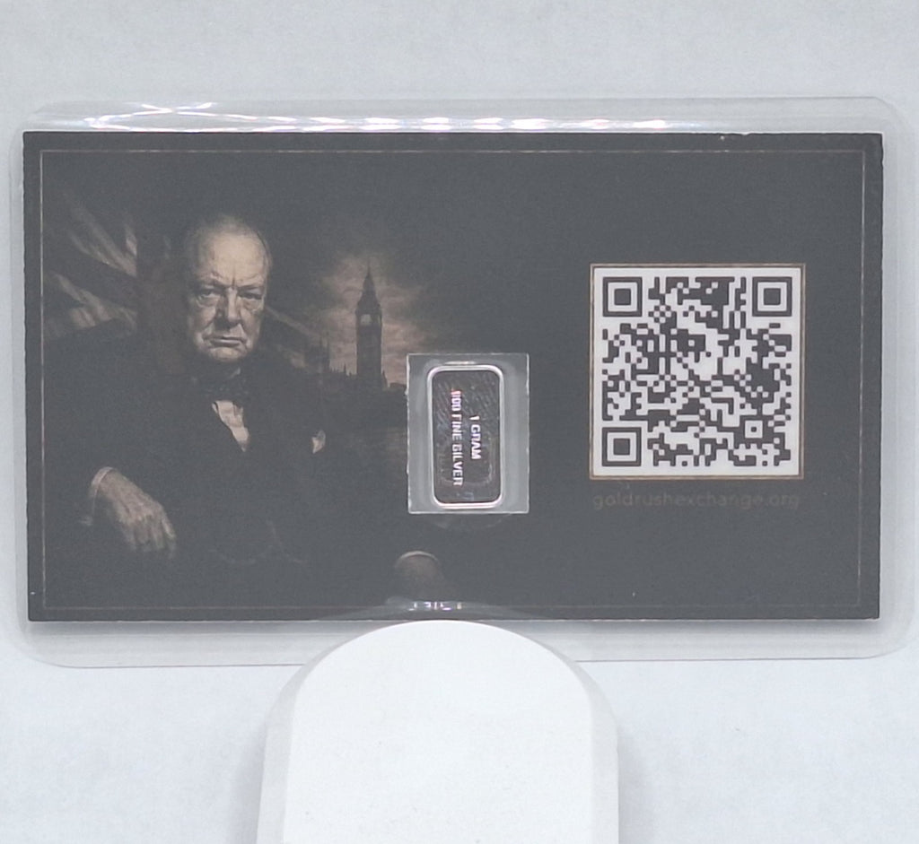 Winston Churchill Tribute Card w/ Genuine 1g .999 Fine Silver Rose Bar