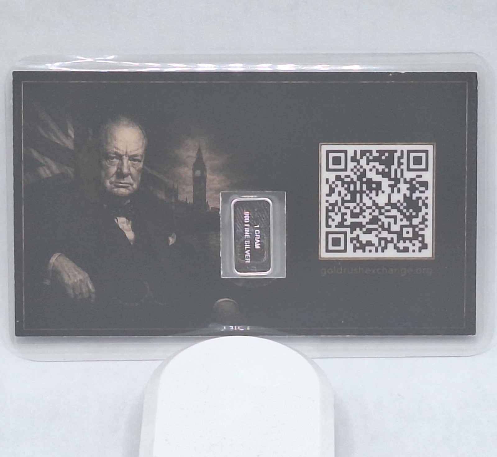 Winston Churchill Tribute Card w/ Genuine 1g .999 Fine Silver Rose Bar