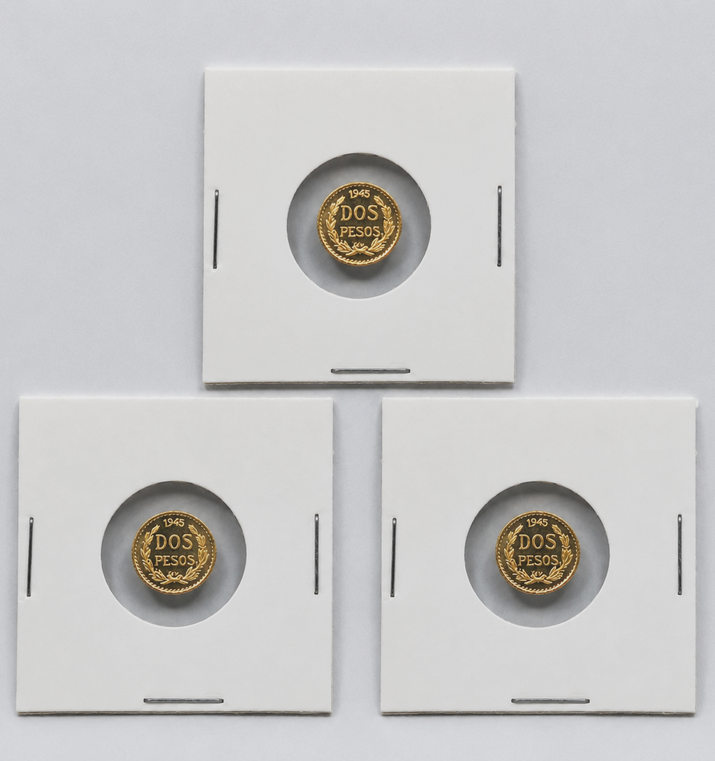 LOT OF 3 ✨ 14K 2 Pesos Gold Coin 🇲🇽💰 Privately Minted *IN Protective Holder*