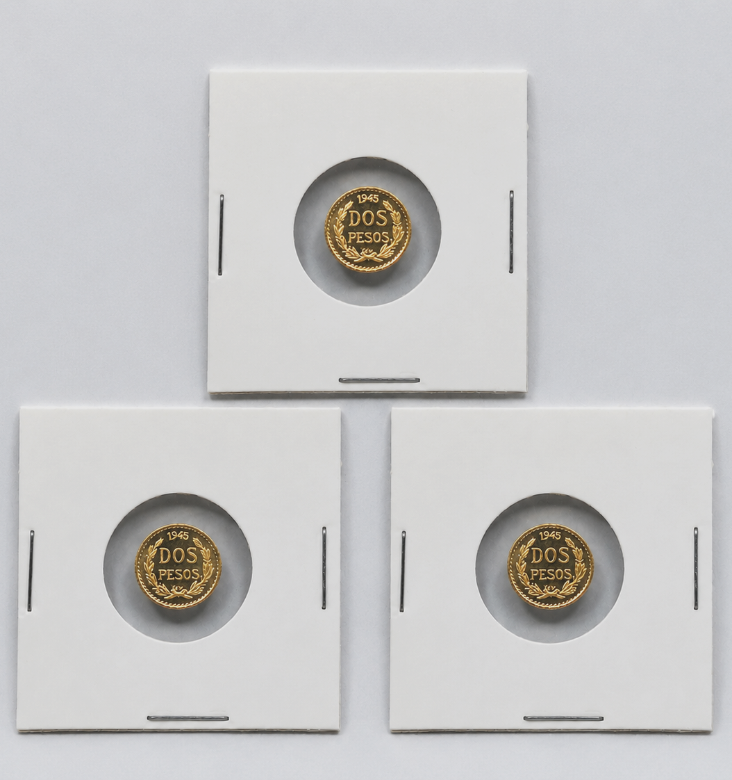 LOT OF 3 ✨ 14K 2 Pesos Gold Coin 🇲🇽💰 Privately Minted *IN Protective Holder*