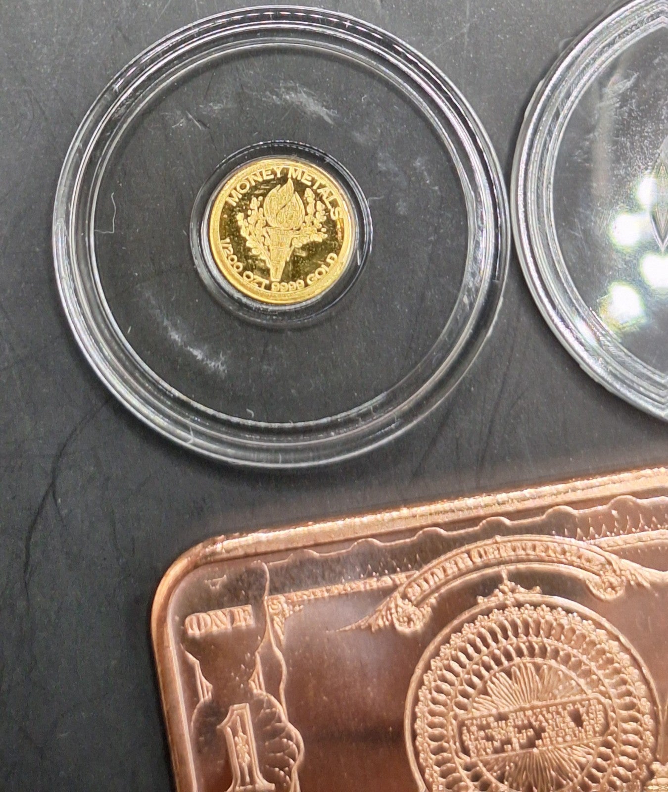 2x Mercury Gold Dime 1/200 oz .9999 Gold Coins + FREE 2x 1 oz Copper Bars