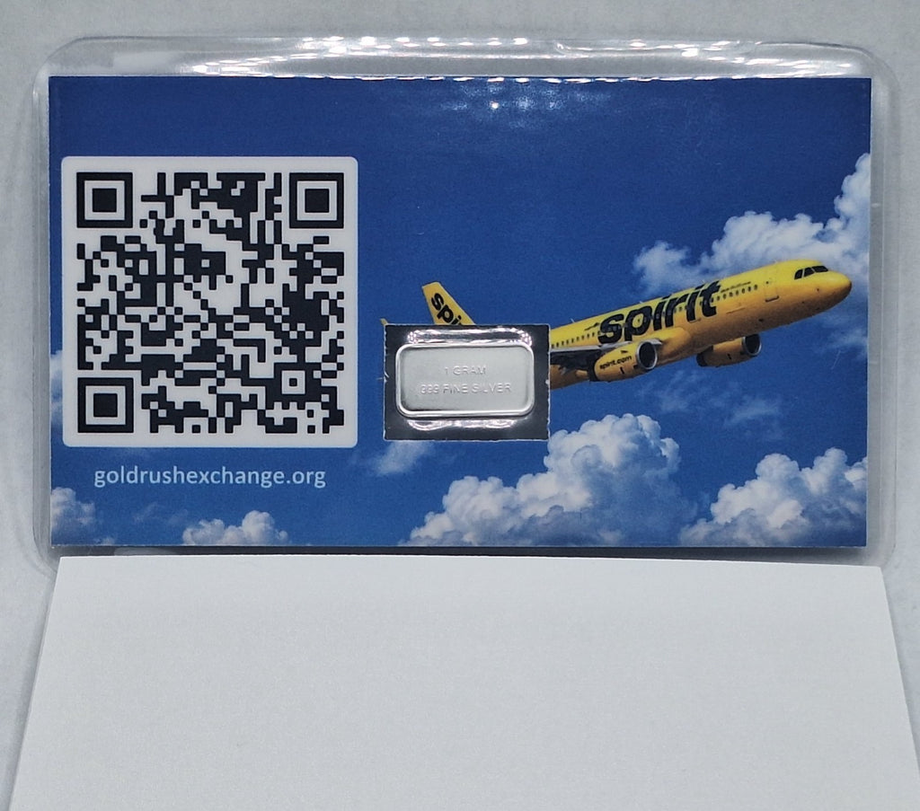 Spirit Airlines Farewell Card w/ Genuine 1g 1957 Chevy .999 Fine Silver Bar