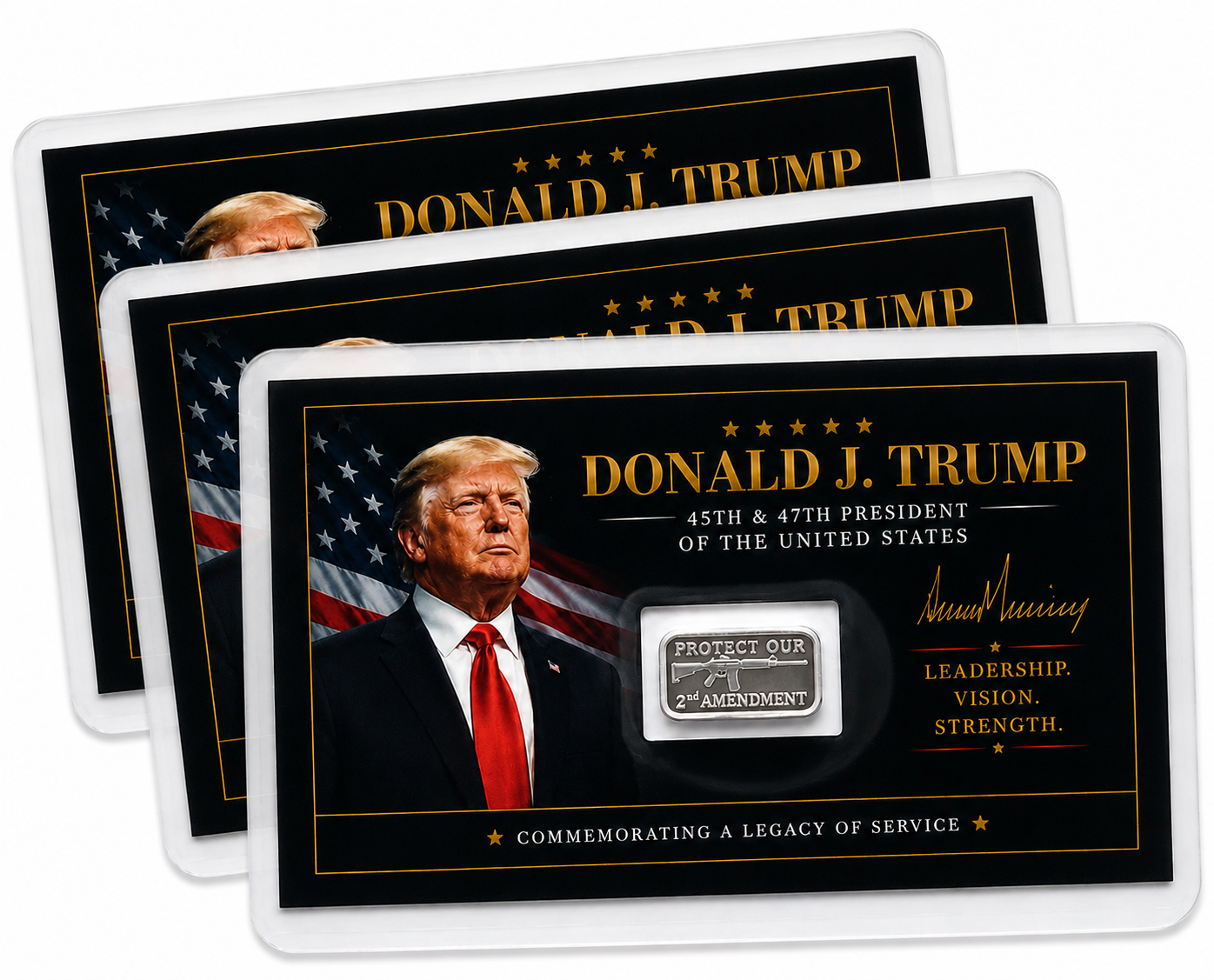 3x Donald Trump Tribute Card Protect Our 2nd Amendment 1 Gram .999 Silver Bar FS