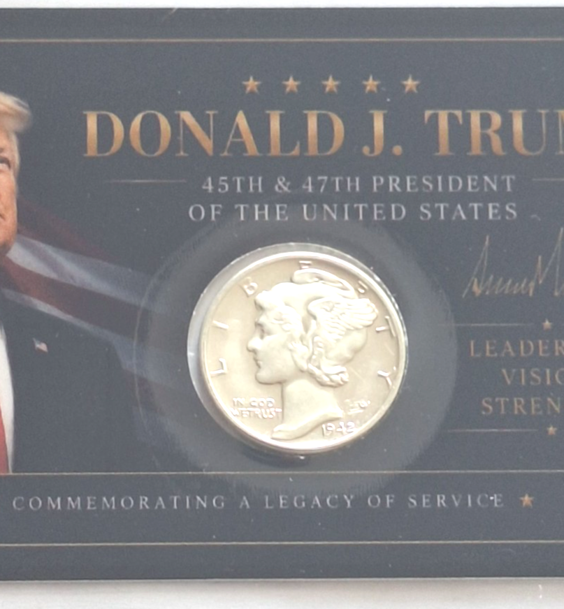 Donald Trump Laminated Card w/ Mercury Dime 90% Silver BU/UNC Free Shipping PDS