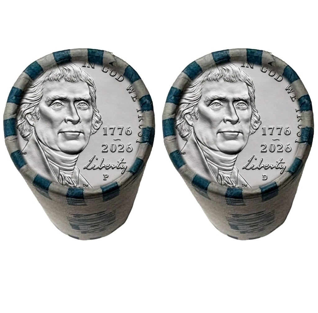 2 Roll Set - America 250 NICKEL 1776-2026 Uncirculated Rolls * BOTH P & D Mint