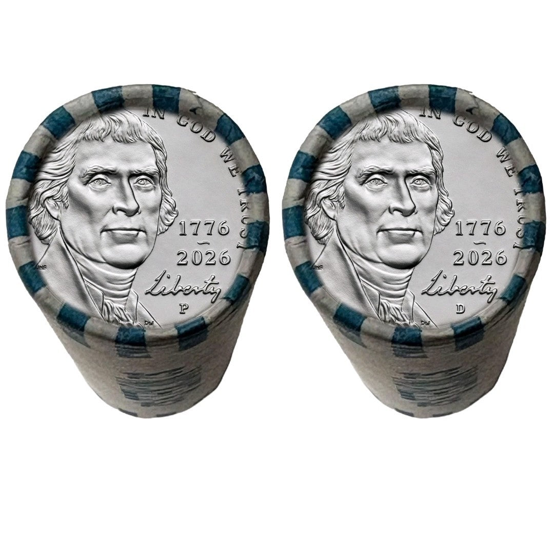 2 Roll Set - America 250 NICKEL 1776-2026 Uncirculated Rolls * BOTH P & D Mint