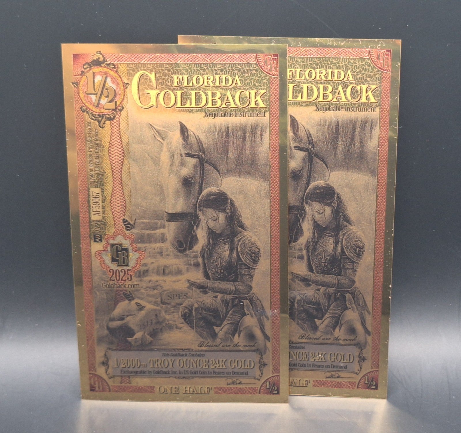 2x 1/2 FLORIDA Goldback Aurum Gold Foil Note 1/2000 oz 24kt .999 Fine Free Ship