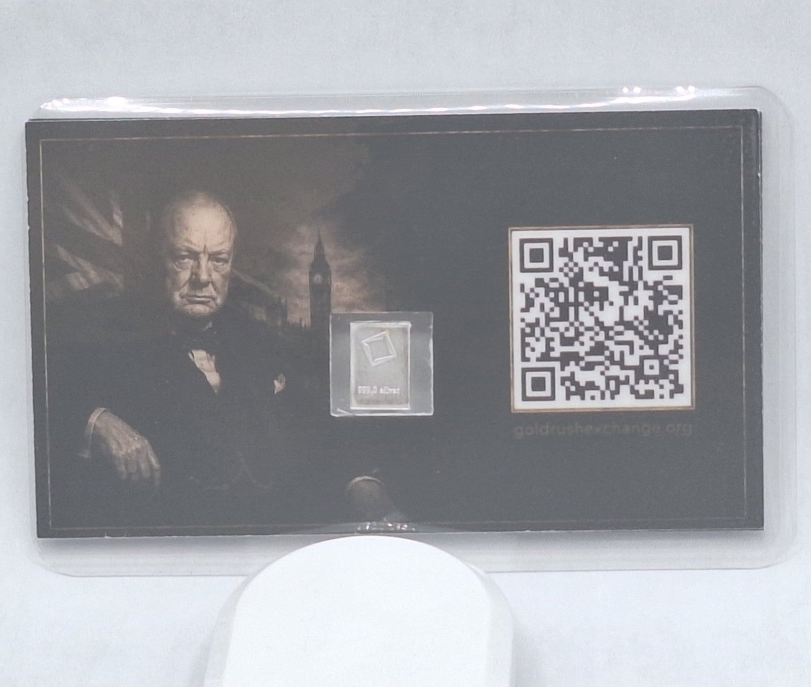 Winston Churchill Tribute Card Genuine 1g Valcambi Suisse .999 Fine Silver Bar