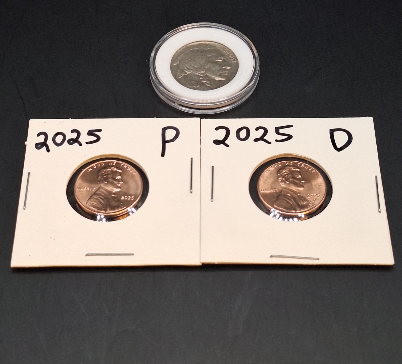 Buffalo Nickel Full Date in Holder & 2025 P&D Lincoln Shield Cent Set BU