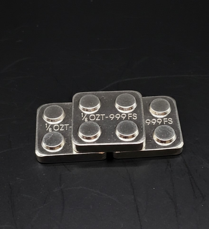1/8 oz .999 Fine Silver Stackable Bar Building Block Style Bullion + Gold Flakes