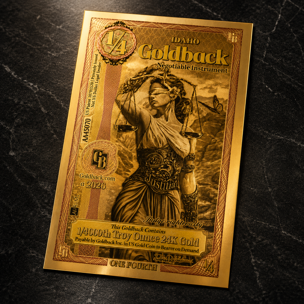 10x - 2026 1/4 IDAHO Goldback Gold Foil Note 1/4000 oz 24k IN STOCK!