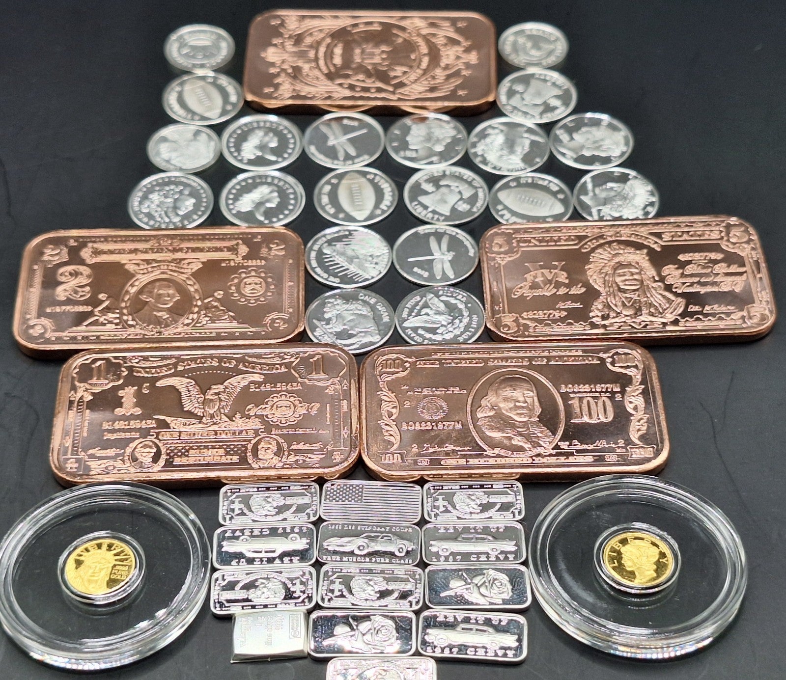 Gold Silver Copper Bullion Lot .999 Fine Bars Rounds Mixed Set Stacker