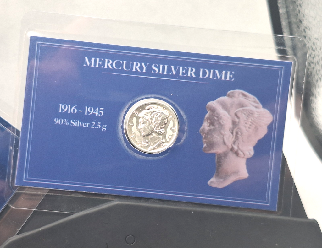 Set of 2 AU Mercury Silver Dime Collector Cards 90% Silver Random Date Coin