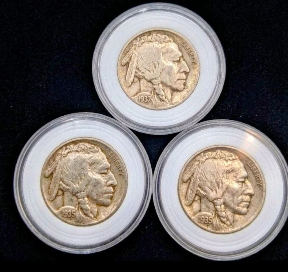 Lot of 3 Buffalo / Indian Head Nickel Coins with Full Dates, US Coins!