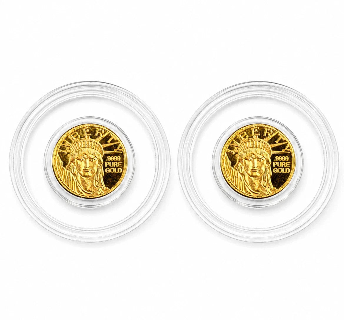 Qty 2 - 24k Pure Gold American Lady Liberty Coin .9999 Fine Gold Round 1/200 oz